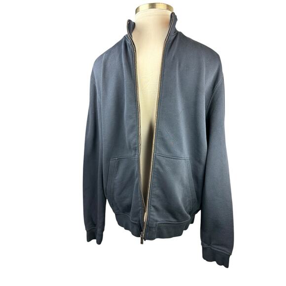 Ermenegildo Zegna Full Zip Up Suede Trim Sweatshirt Navy Sweater Jacket Men's XL - Picture 2 of 16